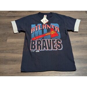 VTG 1993 Atlanta Braves MLB Artex T-Shirt Navy Blue Large Made in USA READ